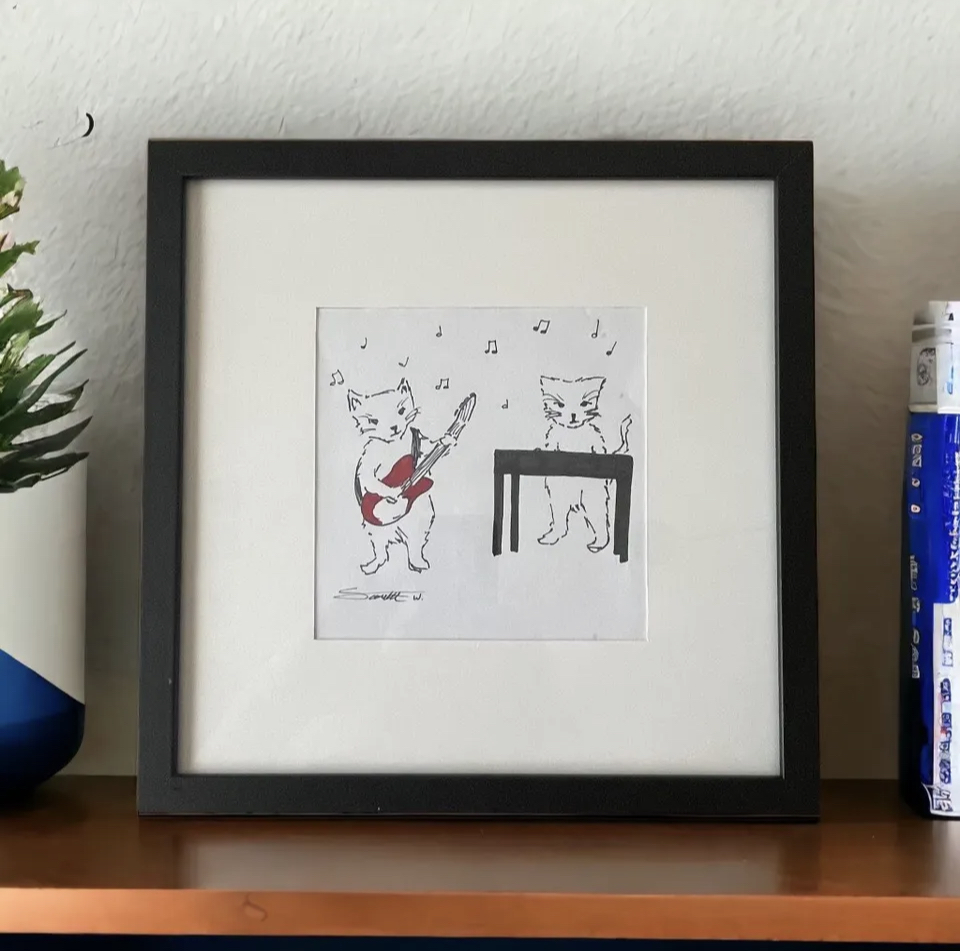 Pen and Ink Line Drawing of Lovecats by Scarlett Williams